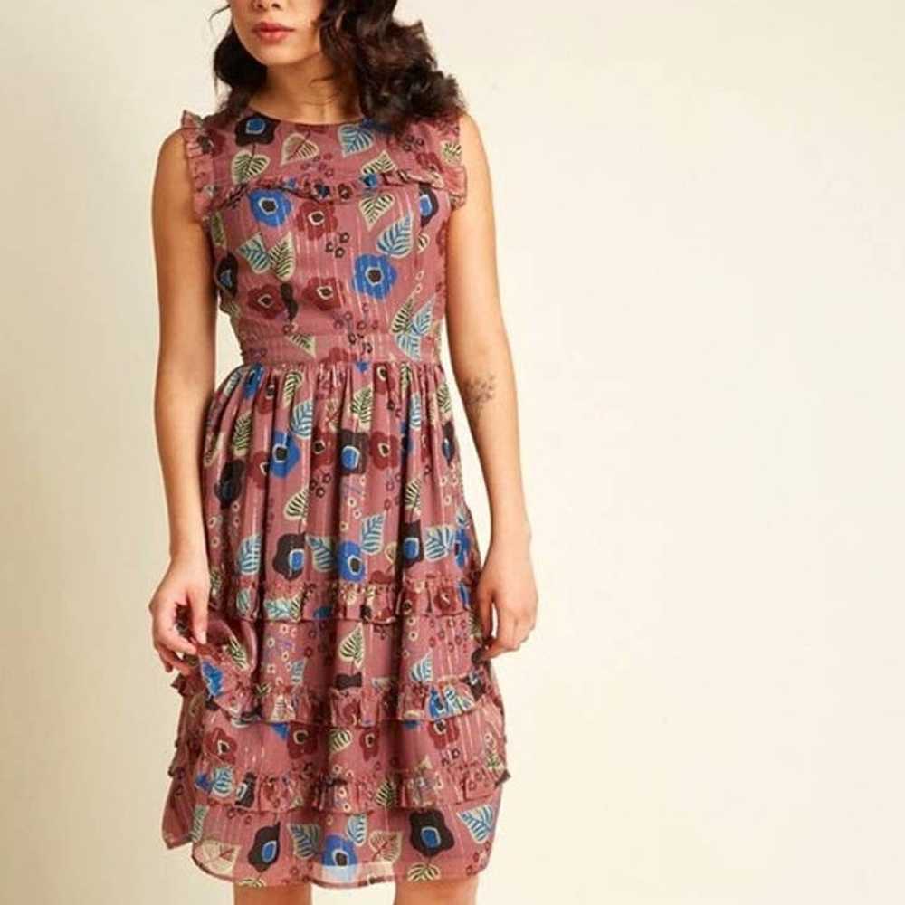 Modcloth Ruffled Floral Midi Dress Womens Small M… - image 1