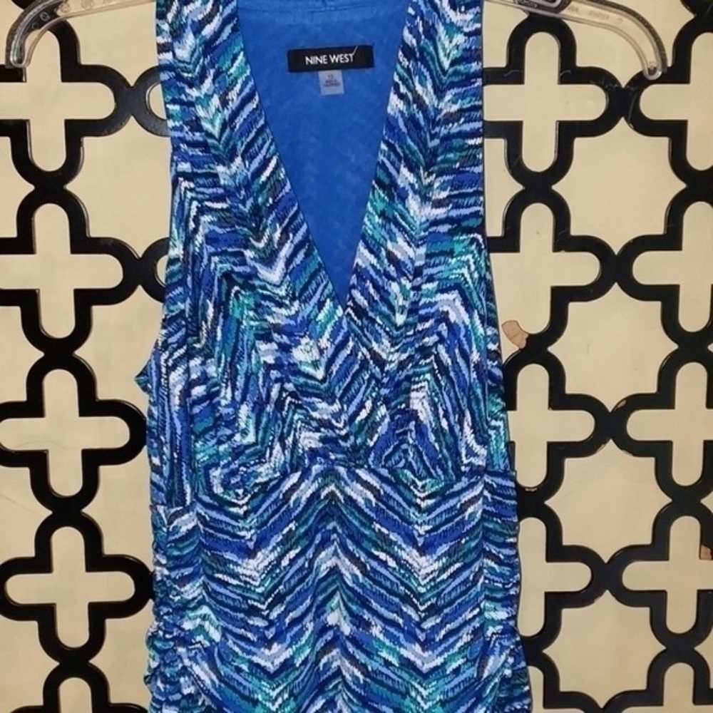 Nine West Halter Blue Chevron Maxi Dress Size 10 - image 11