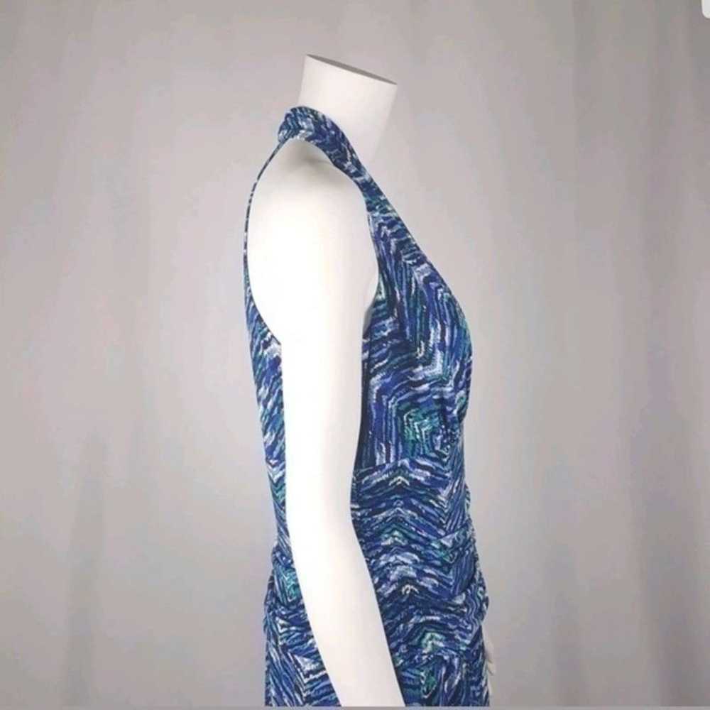 Nine West Halter Blue Chevron Maxi Dress Size 10 - image 4