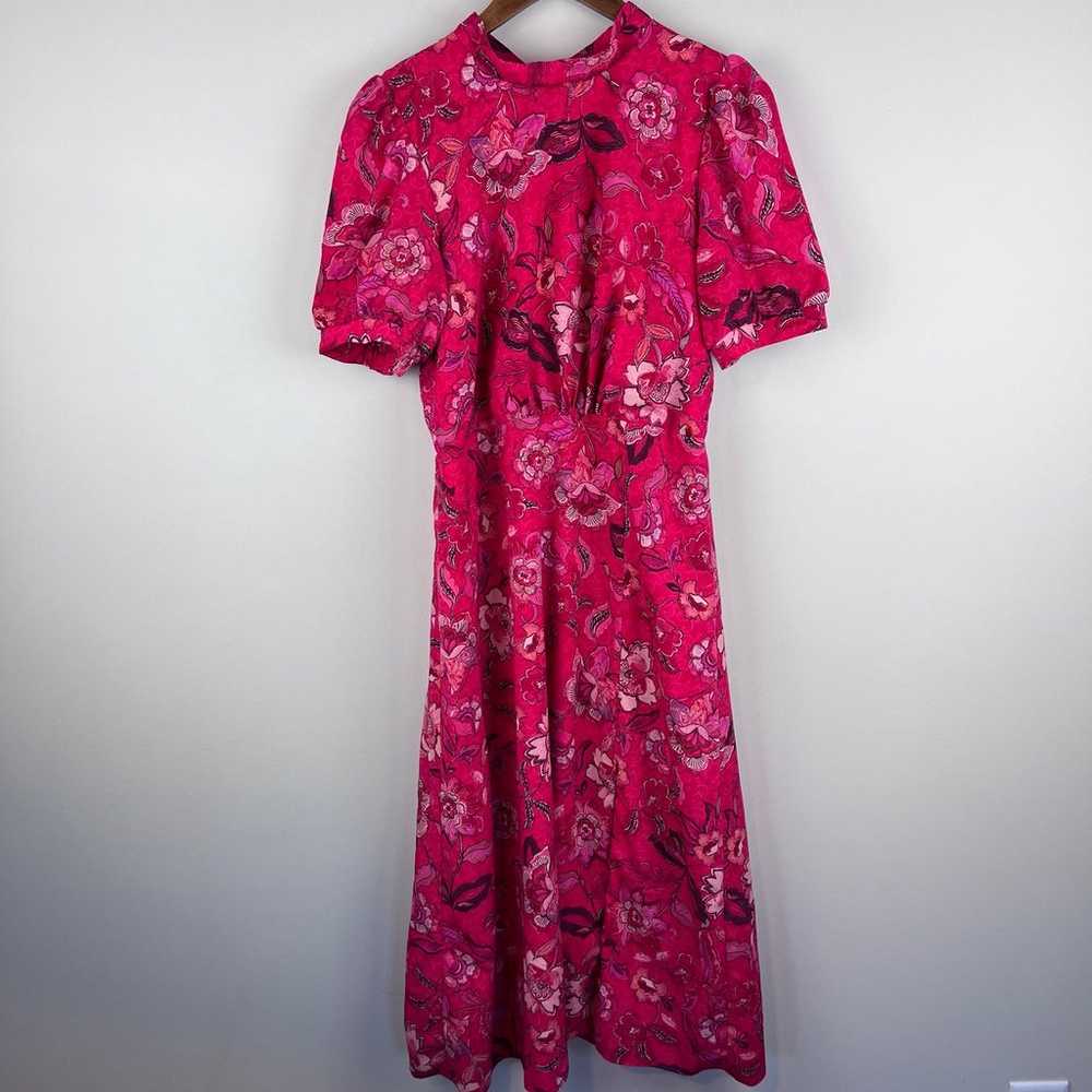 Julia Jordan Pink Floral Puff Sleeve Midi Dress S… - image 2
