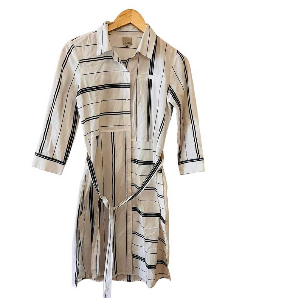 Ecru Multi Striped Button Up Shirt Dress Size XS … - image 10