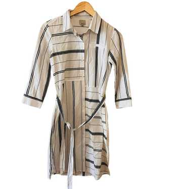 Ecru Multi Striped Button Up Shirt Dress Size XS … - image 1