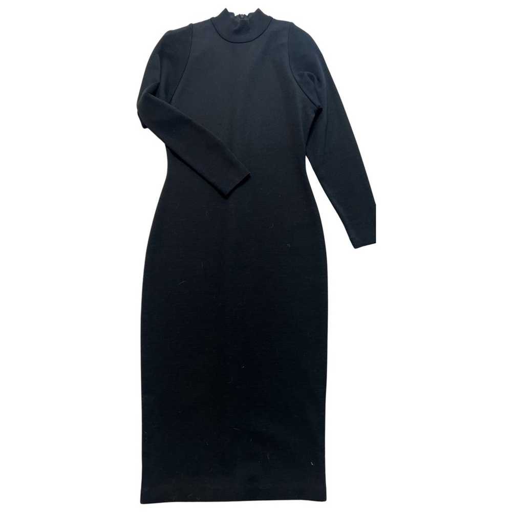 Vintage 90s Wool Black Long Sleeve Mock Neck Midi… - image 1