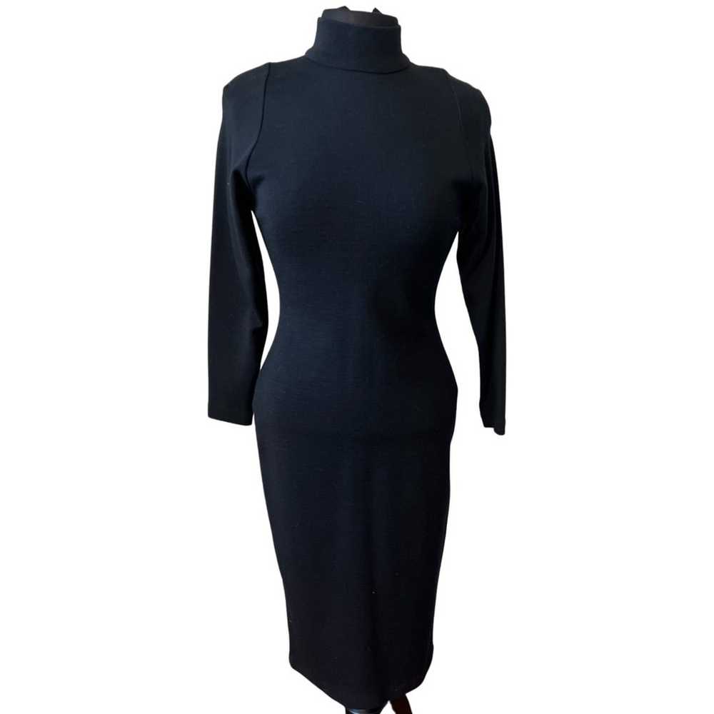 Vintage 90s Wool Black Long Sleeve Mock Neck Midi… - image 2