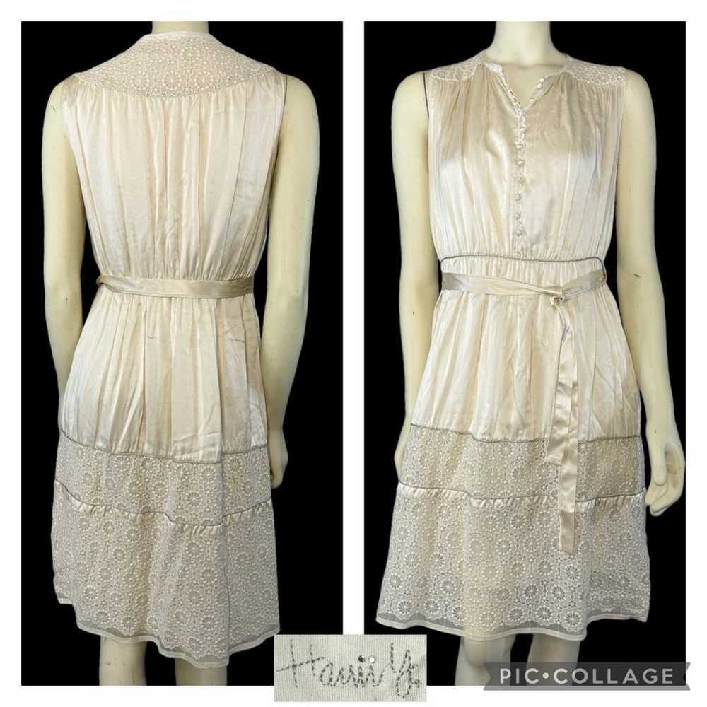 Hanii Y cream Silk sleeveless belted dress button… - image 1