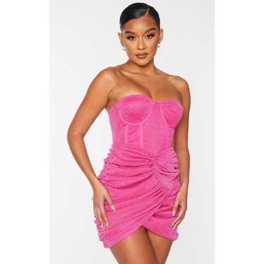 PrettyLittleThing Hot Pink Glitter Strapless Band… - image 1