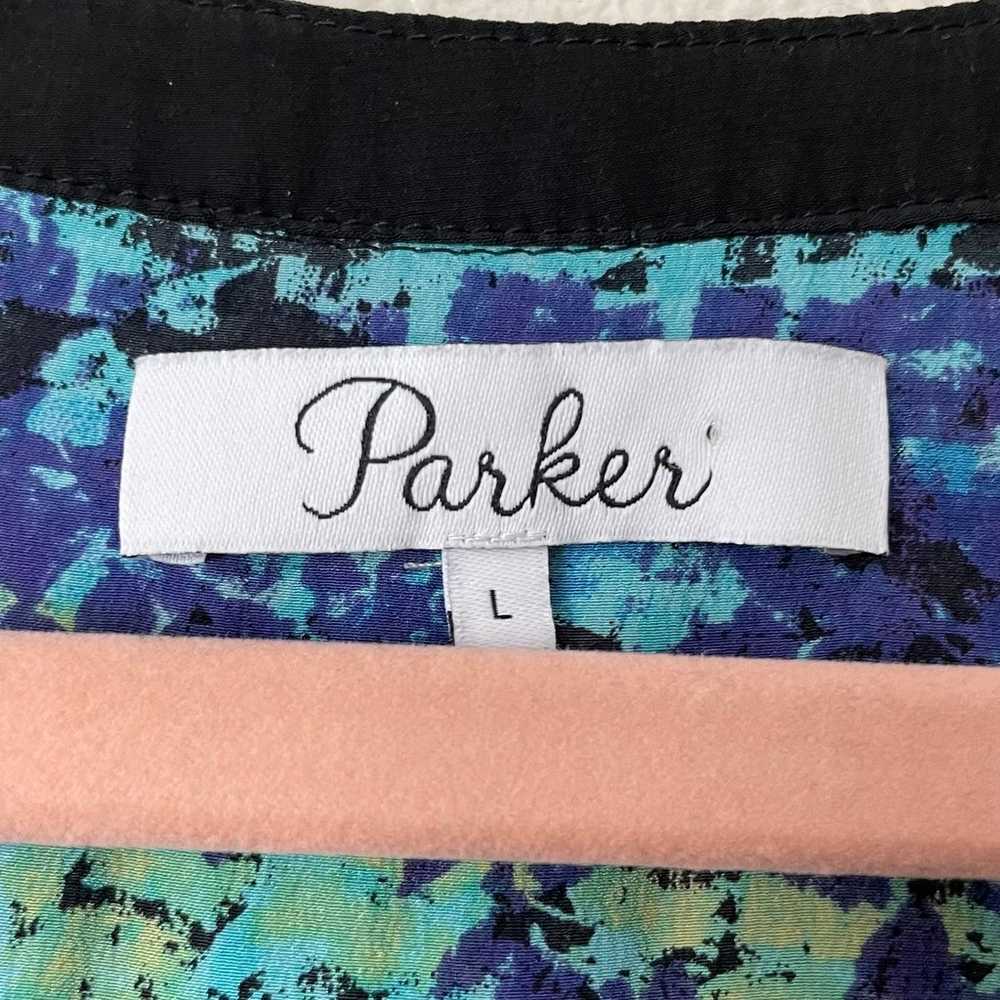 Parker Dress Womens Large Black Blue Mini 100% Si… - image 11