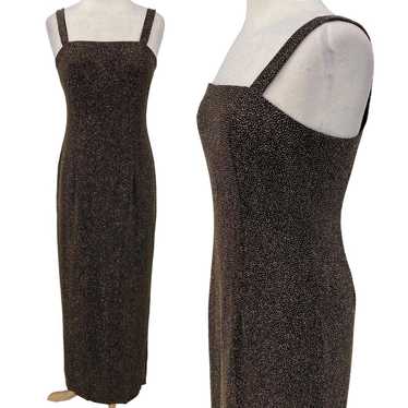 Vintage 90s Slinky Glitter Cocktail Dress Column … - image 1