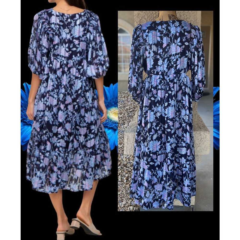 Pinkblush Navy Floral V-Neck Shimmer Midi Dress S… - image 3