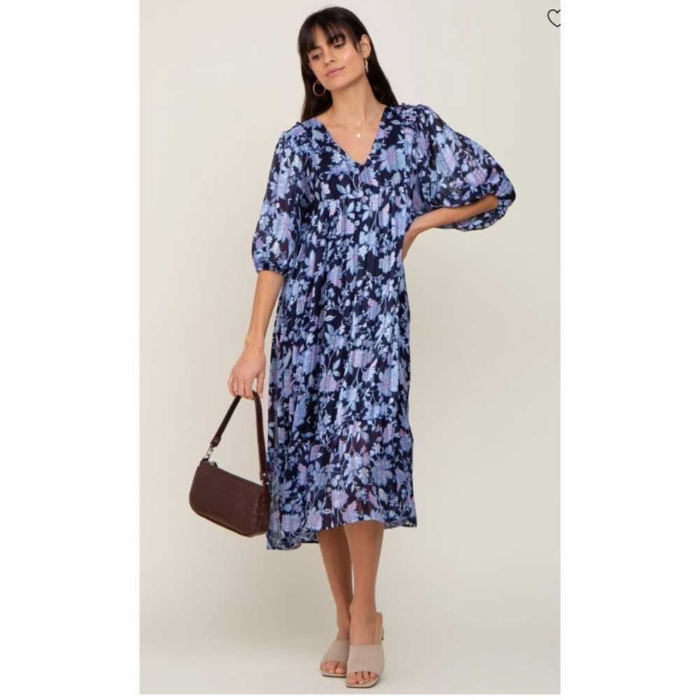 Pinkblush Navy Floral V-Neck Shimmer Midi Dress S… - image 6