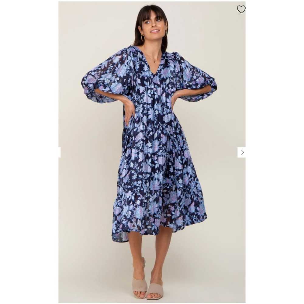 Pinkblush Navy Floral V-Neck Shimmer Midi Dress S… - image 9