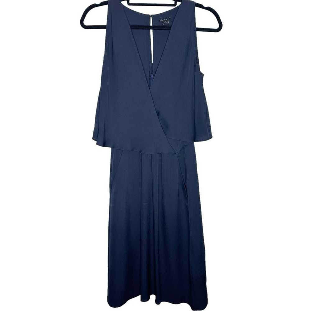 Theory Silk Osteen Mini Dress Size 6 Navy Crossov… - image 4