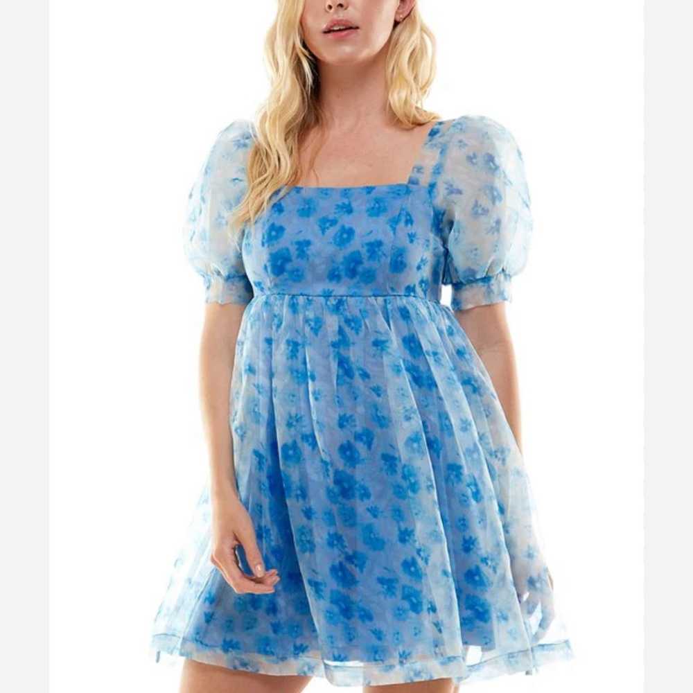 TCEC Large Blue Floral Organza Baby Doll Mini Dre… - image 1