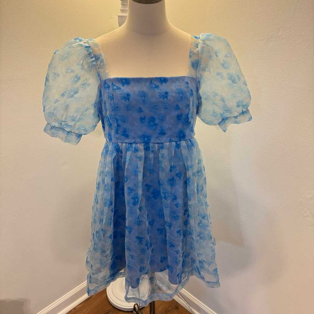 TCEC Large Blue Floral Organza Baby Doll Mini Dre… - image 2