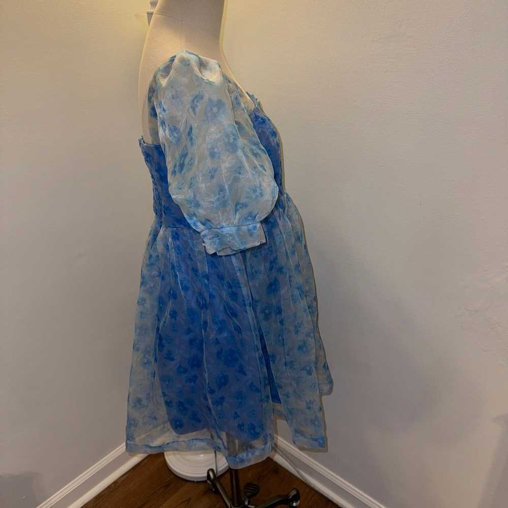 TCEC Large Blue Floral Organza Baby Doll Mini Dre… - image 4