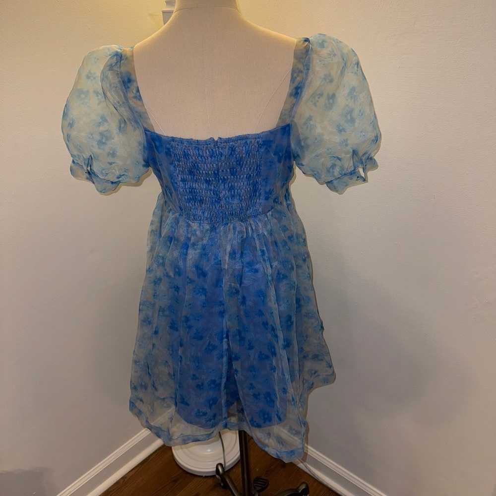 TCEC Large Blue Floral Organza Baby Doll Mini Dre… - image 5