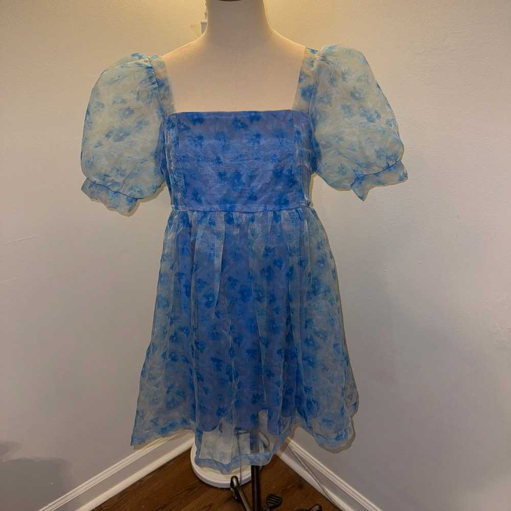 TCEC Large Blue Floral Organza Baby Doll Mini Dre… - image 6