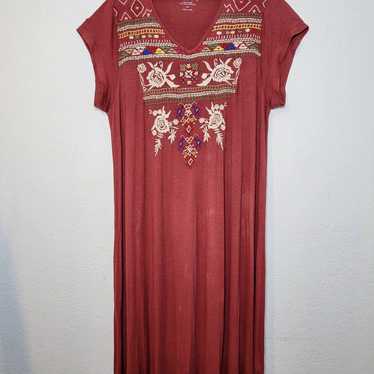 Anthropologie Caite Embroidered Rust Red Maxi Dres