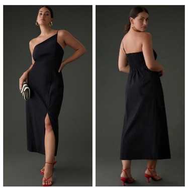 Anthropologie One-Shoulder Slim Midi Dress Black … - image 1