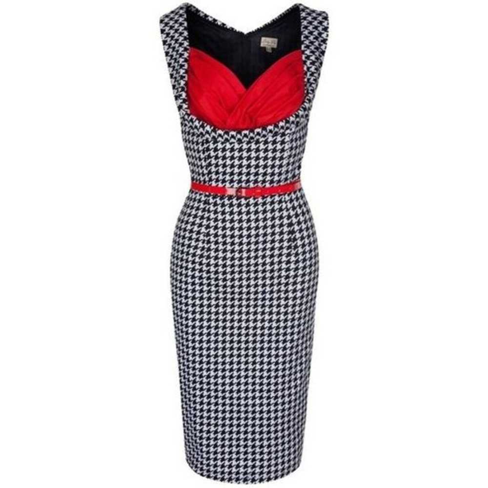 rockabilly lindy bop red houndstooth dress size l… - image 1