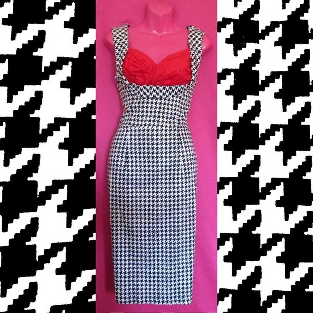 rockabilly lindy bop red houndstooth dress size l… - image 3