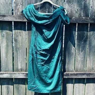 Tadashi Shoji Emerald Silk Off the Shoulder Dress 