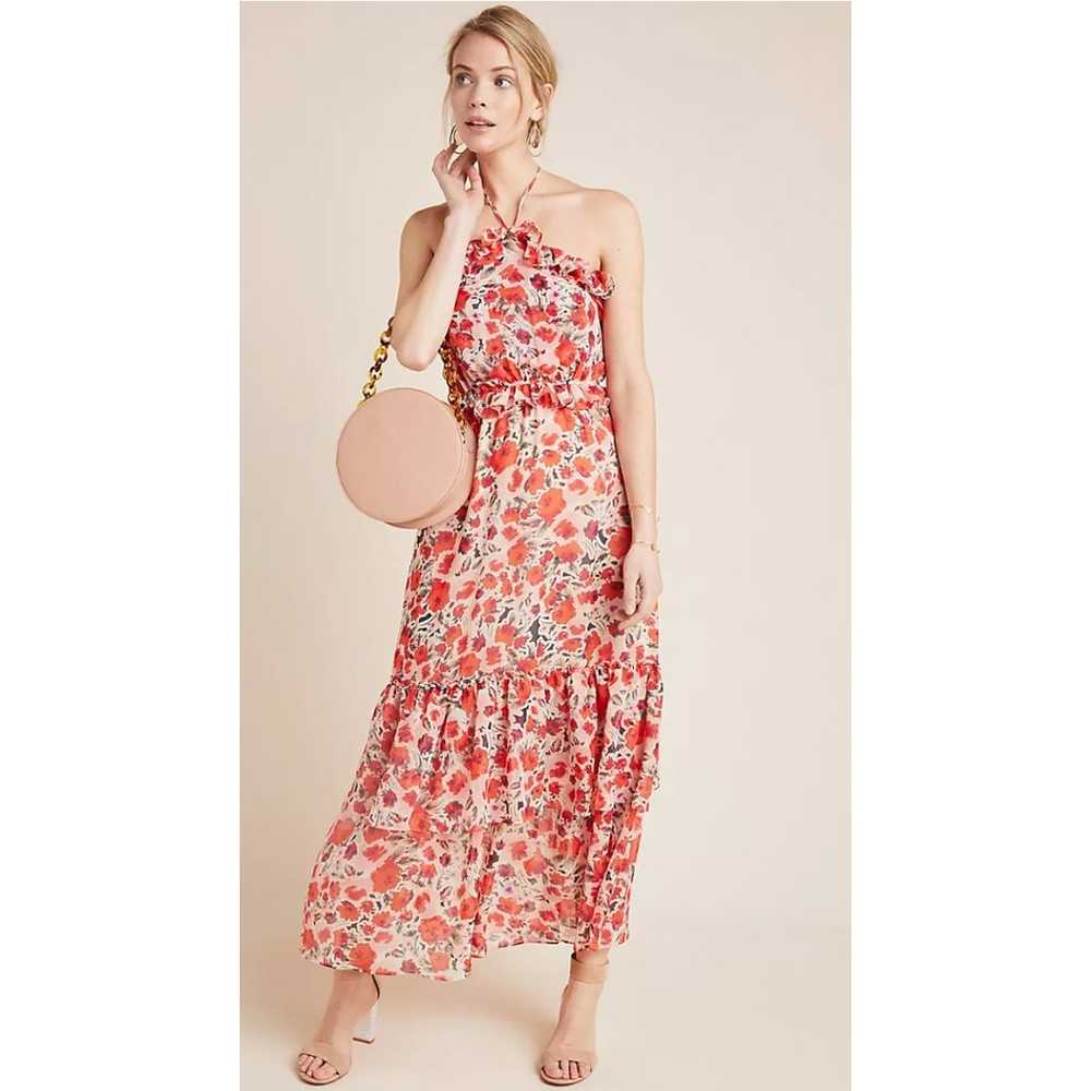 MISA Gia Dress Floral Ruffle Halter Tie Midi Maxi… - image 1