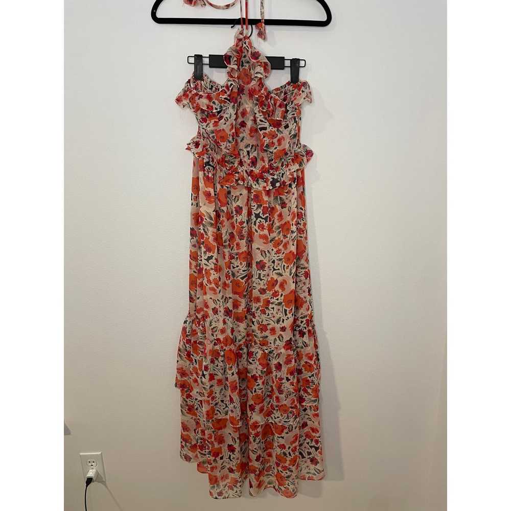 MISA Gia Dress Floral Ruffle Halter Tie Midi Maxi… - image 3