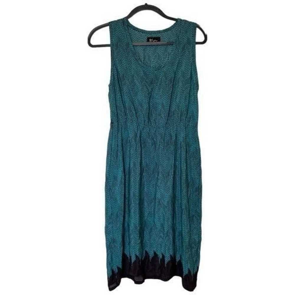 JOHNNY WAS Biya Silk Dress Turquoise and Black Si… - image 1