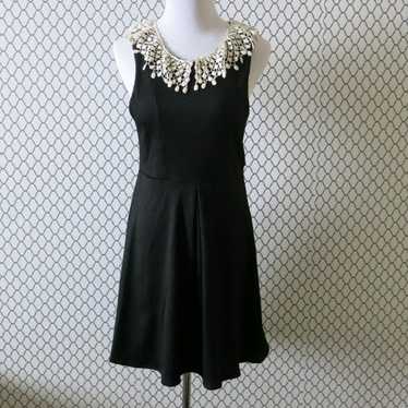 Embroidered Neck Open Back Sleeveless Black Dress