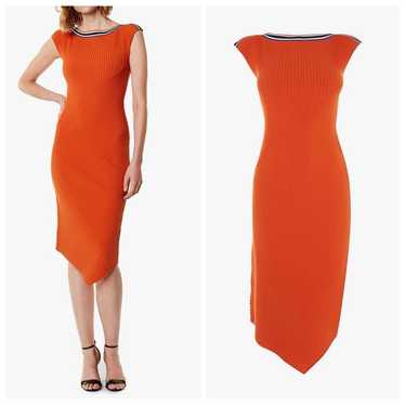Karen Millen Asymmetrical Orange Knit Dress Size X