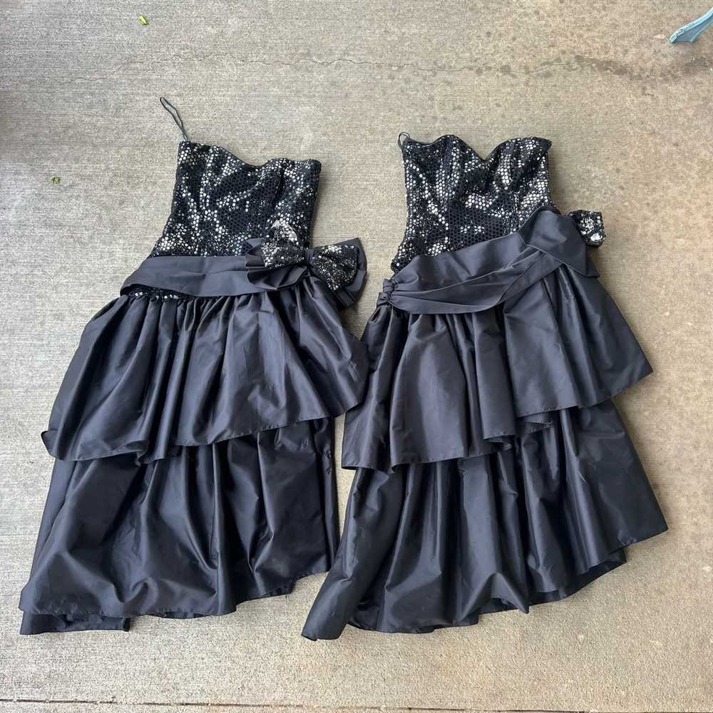 Vintage 80s Black Sweetheart Strapless Ruffles Bo… - image 6