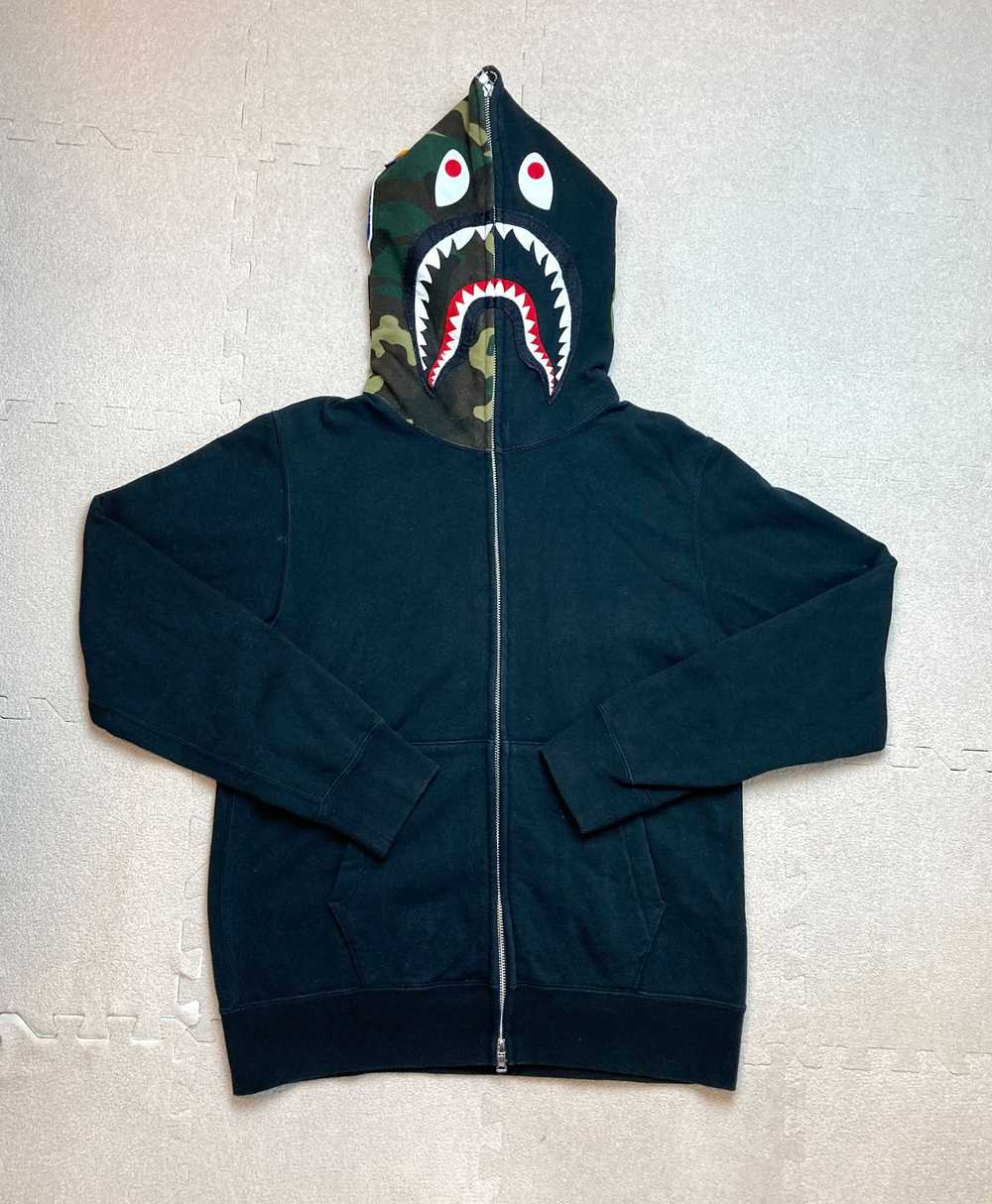 Bape Bape Black Half Green Camo Shark Full Zip Ho… - image 1