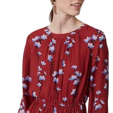 Loft Loft Dress Burgundy Floral Long Sleeve Size S