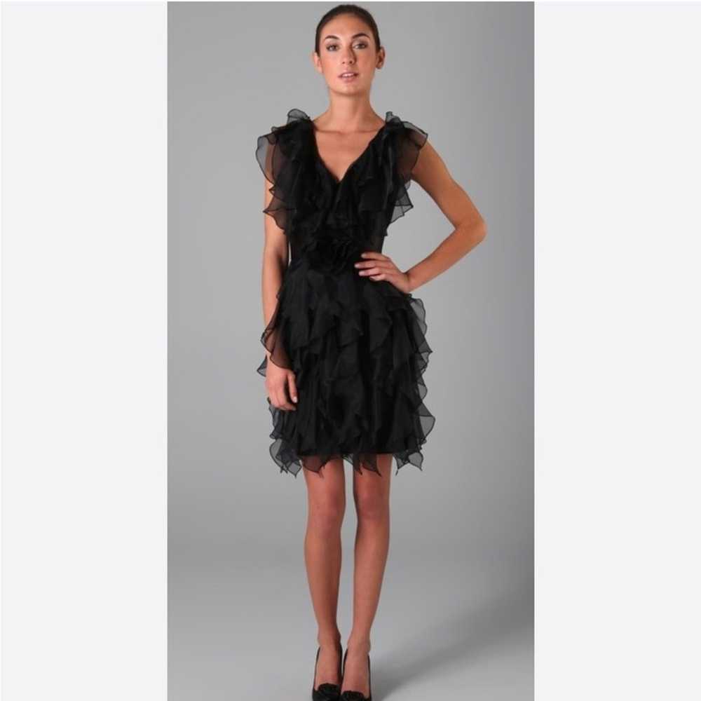 Marchesa Notte Silk Ruffle Dress 10 Black - image 1