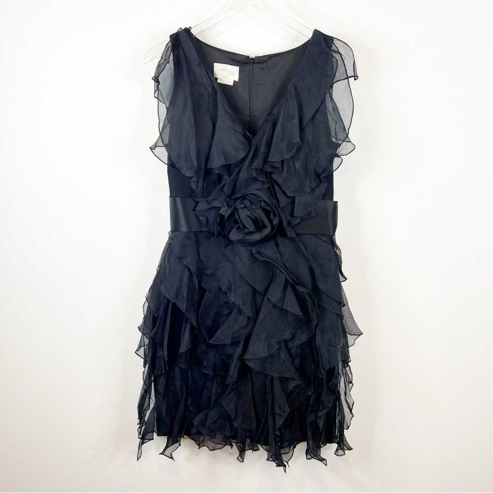 Marchesa Notte Silk Ruffle Dress 10 Black - image 2