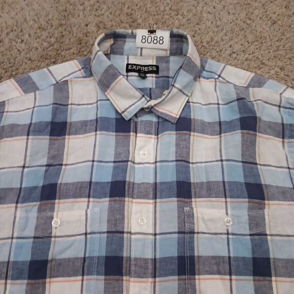 Express Express Shirt Mens XL Blue Plaid Linen Bl… - image 3