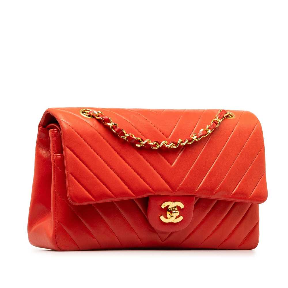 Red Chanel Medium Chevron Lambskin Double Flap Sh… - image 2