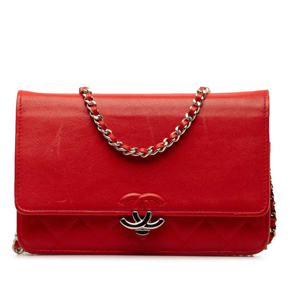Red Chanel CC Lambskin Wallet on Chain Crossbody … - image 1