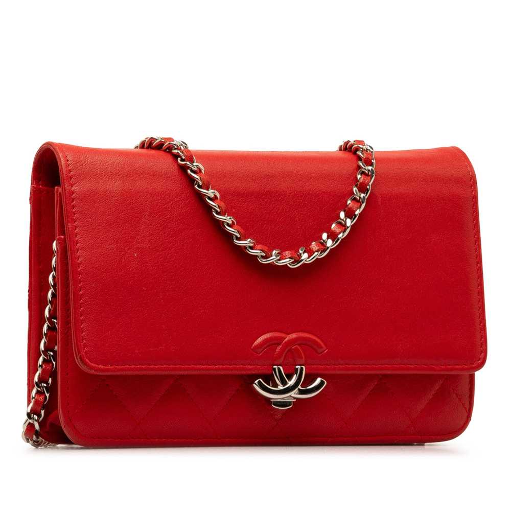 Red Chanel CC Lambskin Wallet on Chain Crossbody … - image 2