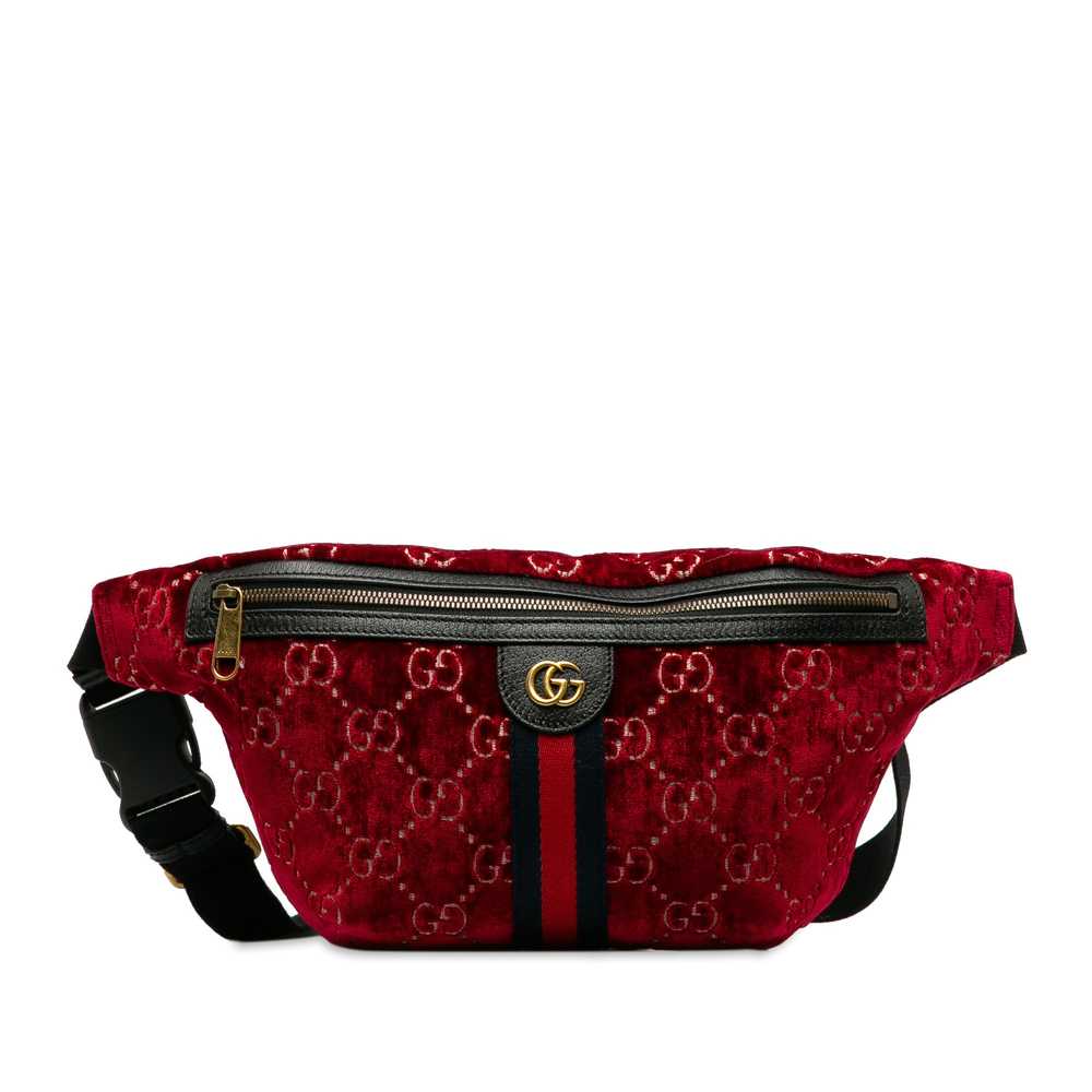 Red Gucci GG Velvet Ophidia Belt Bag - image 1