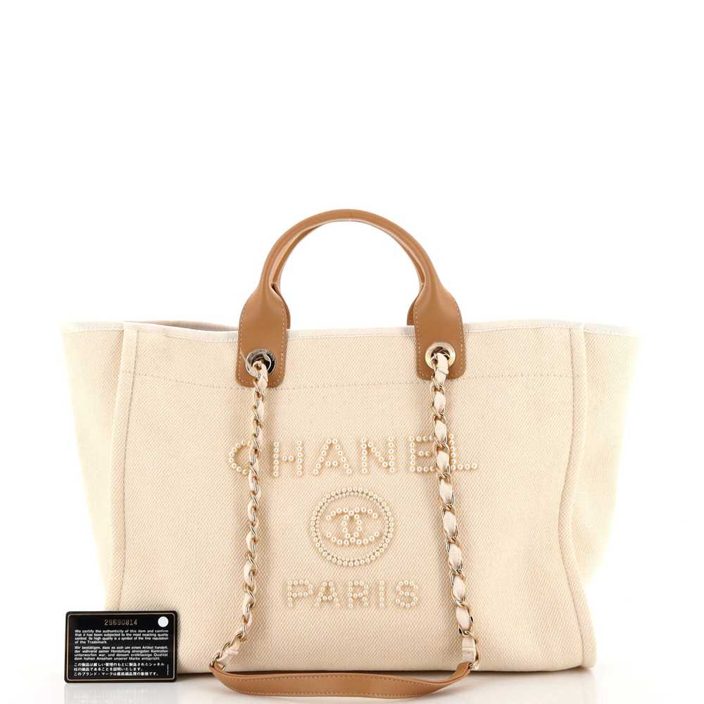 CHANEL Deauville Tote Pearl Embellished Canvas Me… - image 2