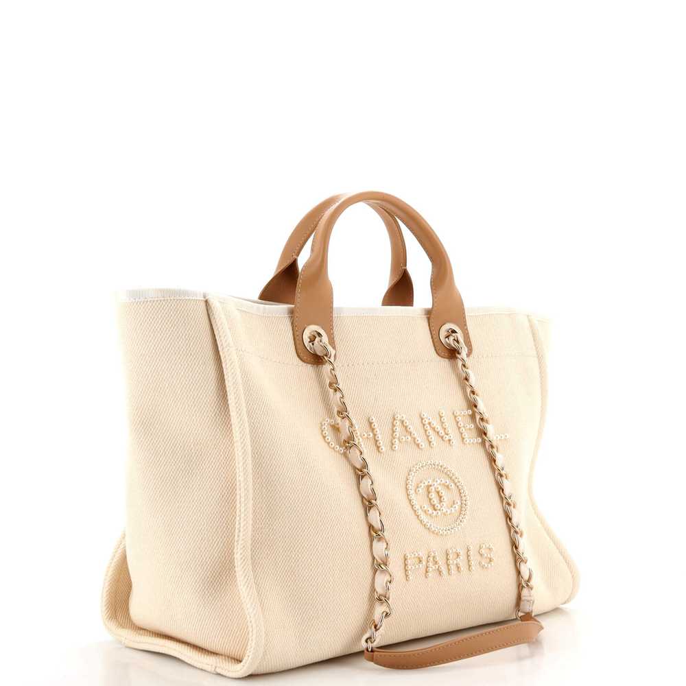 CHANEL Deauville Tote Pearl Embellished Canvas Me… - image 3