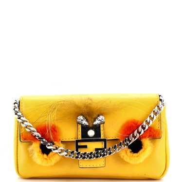FENDI Monster Baguette Leather and Fur Micro