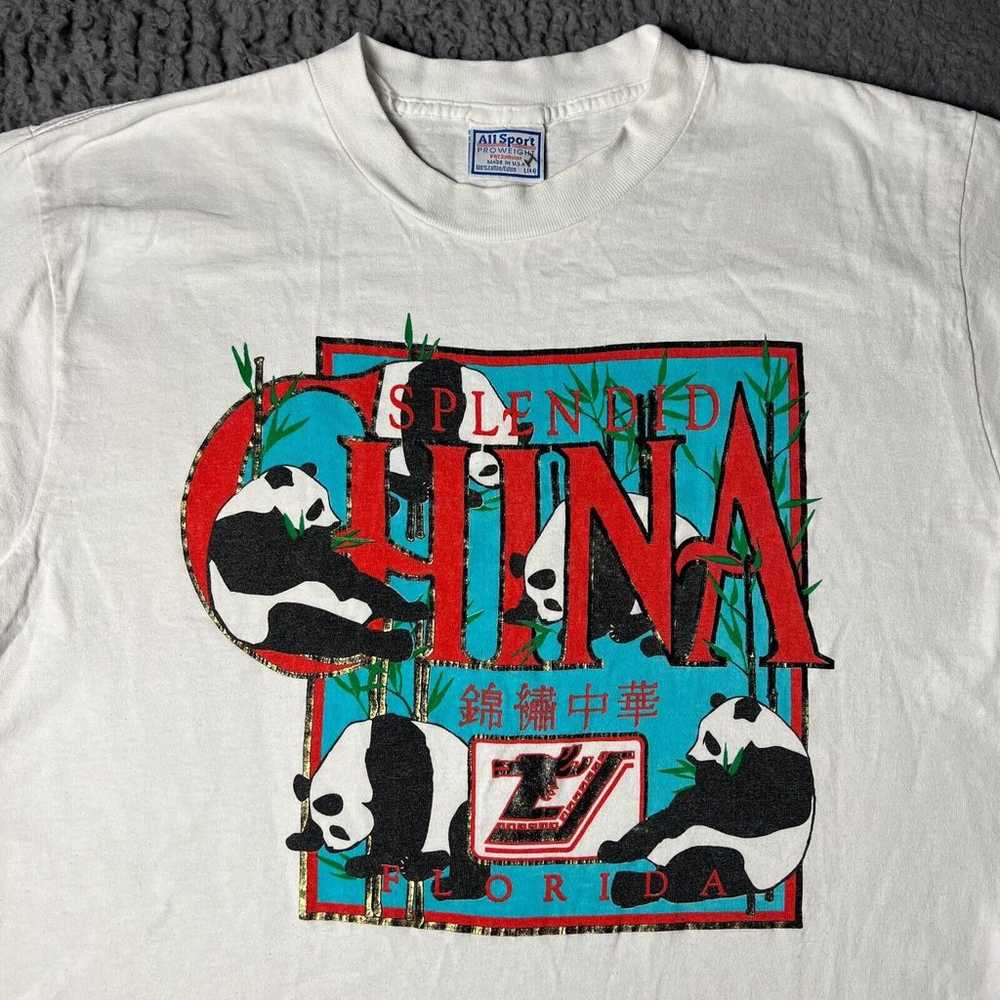 VINTAGE China Panda T-shirt Mens Large White Anim… - image 2