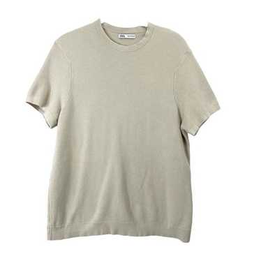 Zara Mens knit neutral t shirt top Size M beige - image 1