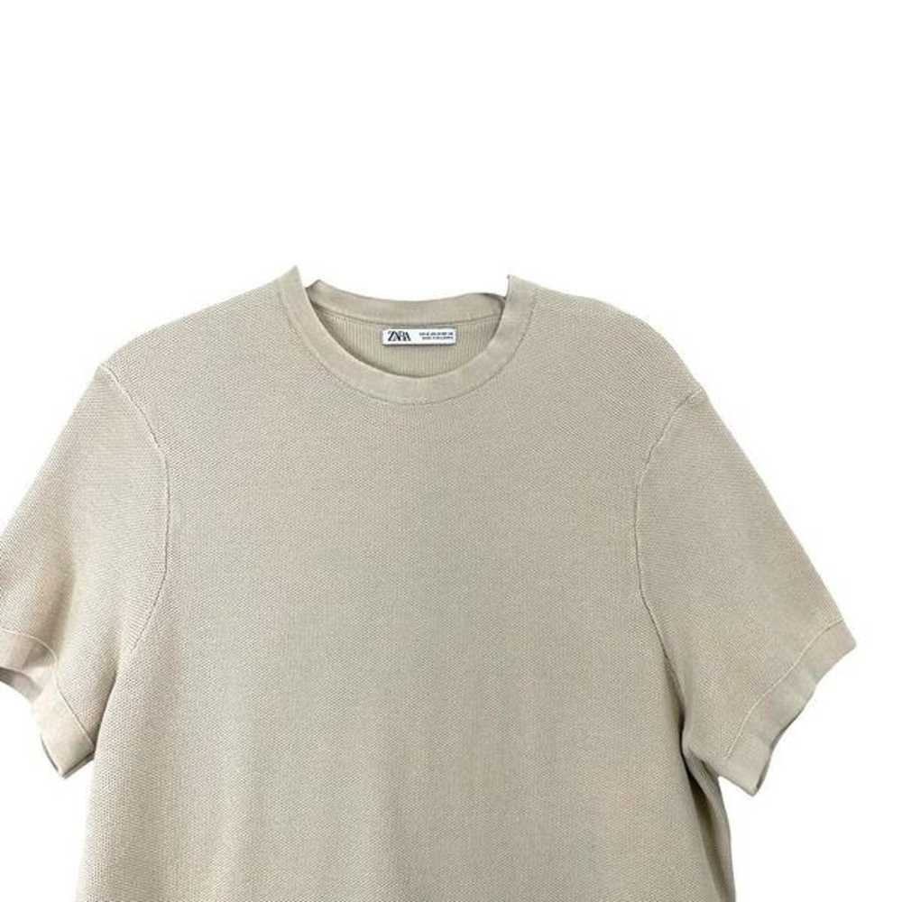 Zara Mens knit neutral t shirt top Size M beige - image 2