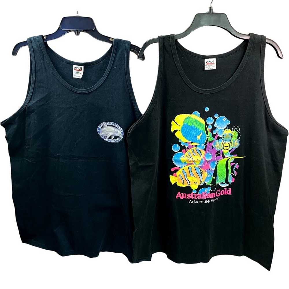 Vintage Australian Gold / Dolphins Black Tank Top… - image 1