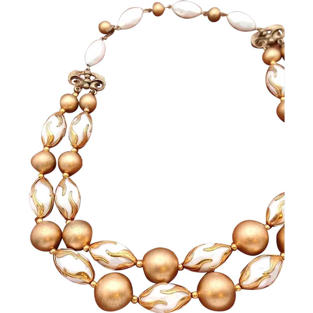 Deauville Double Strand Gold White Oval Round Bea… - image 2