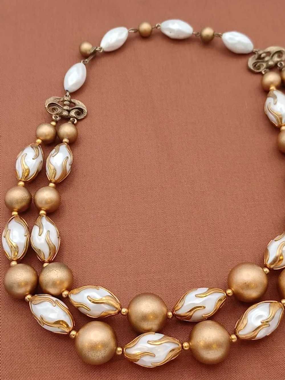 Deauville Double Strand Gold White Oval Round Bea… - image 4